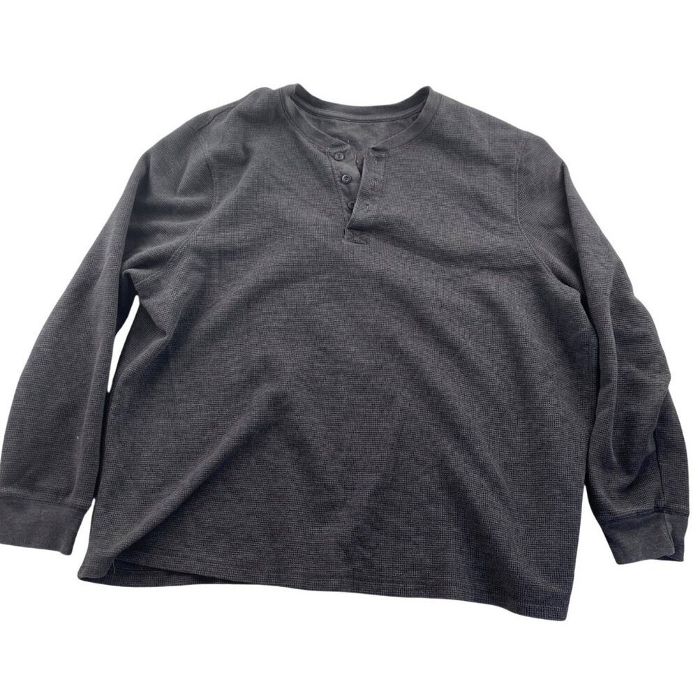 Faded Glory Mens 3XL Waffle Knit Henley Long Sleeve Shirt Charcoal Cotton Blend